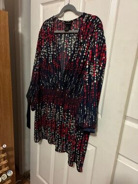 Lane Bryant Navy Red and White Dot Print Blouse 26/28